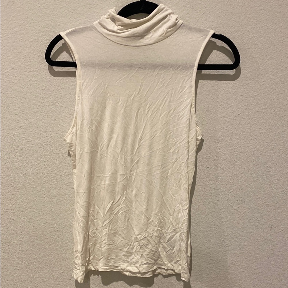 Sleeveless White Turtleneck Top
